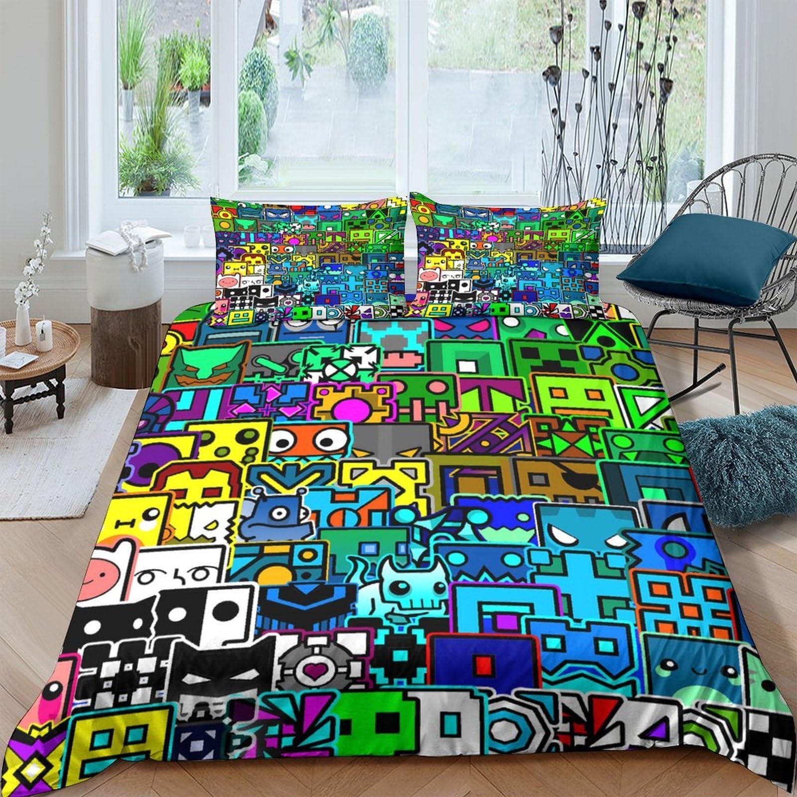 Ctjqhvkz Style-4 3D Printed Graffiti Pop Art Fitted Sheet Microfiber Decor Mattress Cover Colourful Abstract Style For Bedroom Guest Room Single（135X200cm）