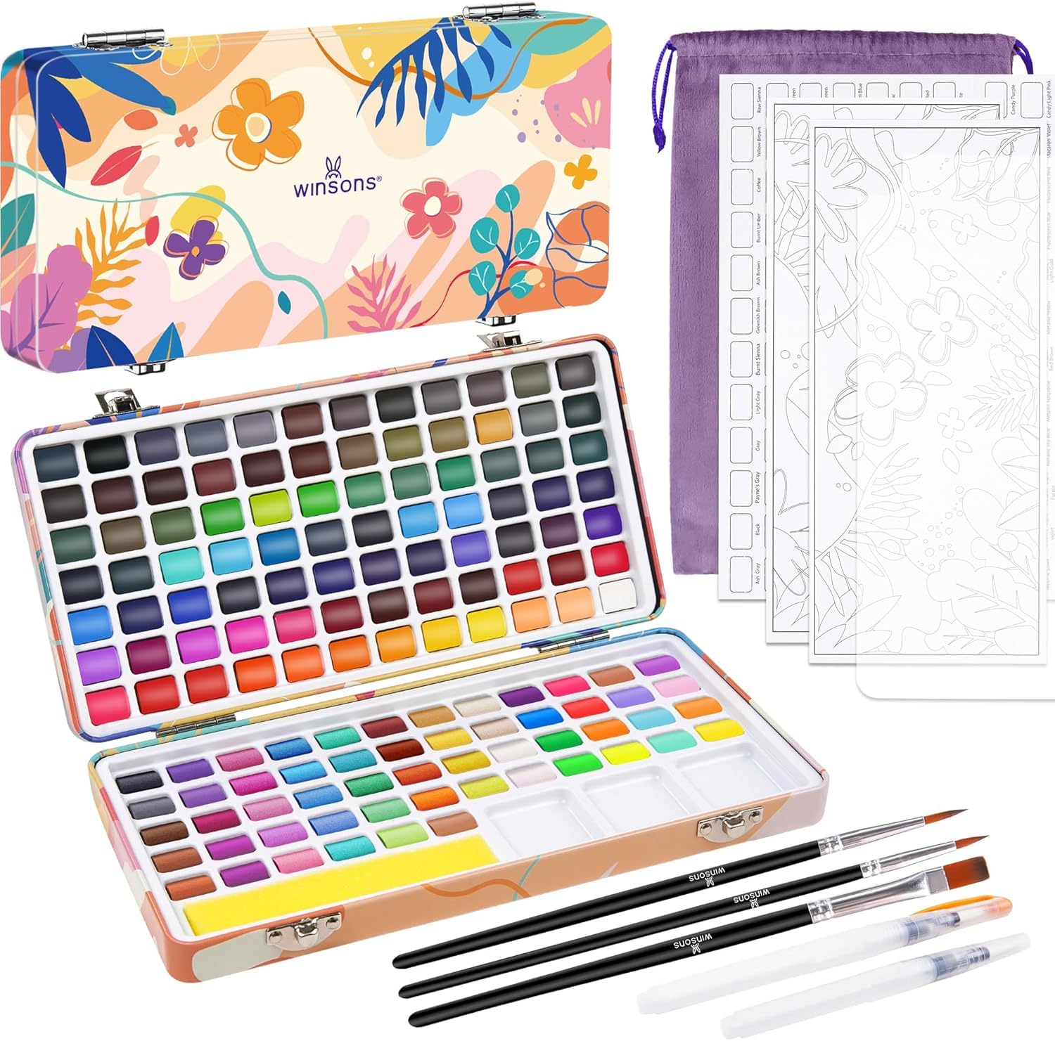 WINSONS Watercolour Paint Set, 138 Vibrant Colors Painting Set with Palette, Brushes, and Watercolor Sheets, Non-Toxic, Art Supplies for Artists, Amateur Hobbyists and Painting