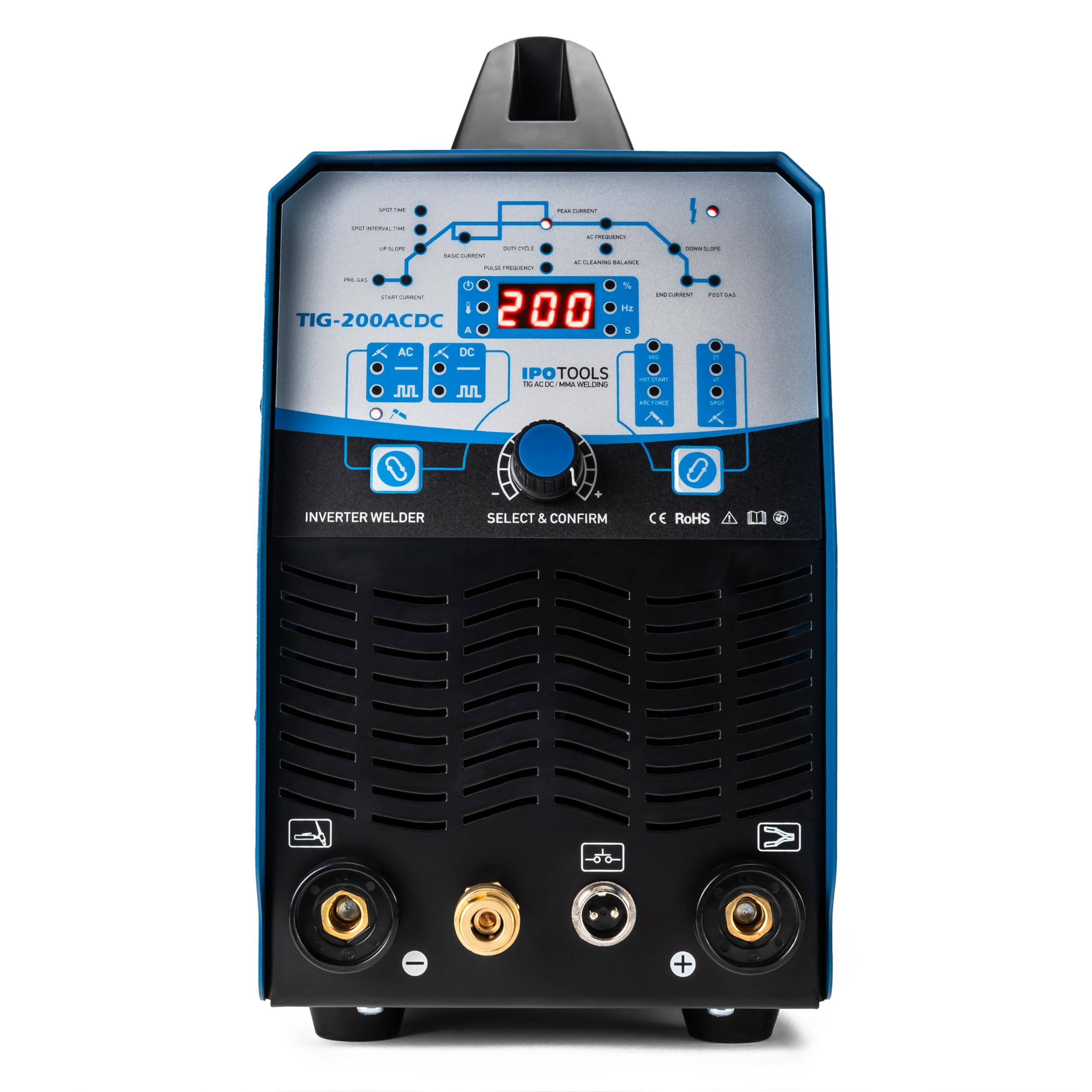 IPOTOOLS Saldatrice TIG-200ACDC TIIG AC DC con saldatrice in alluminio da 200 Ampere, con accensione HF, funzione pulsazioni, saldatura SPOT, tecnologia MMA, IGBT, 7 anni di garanzia