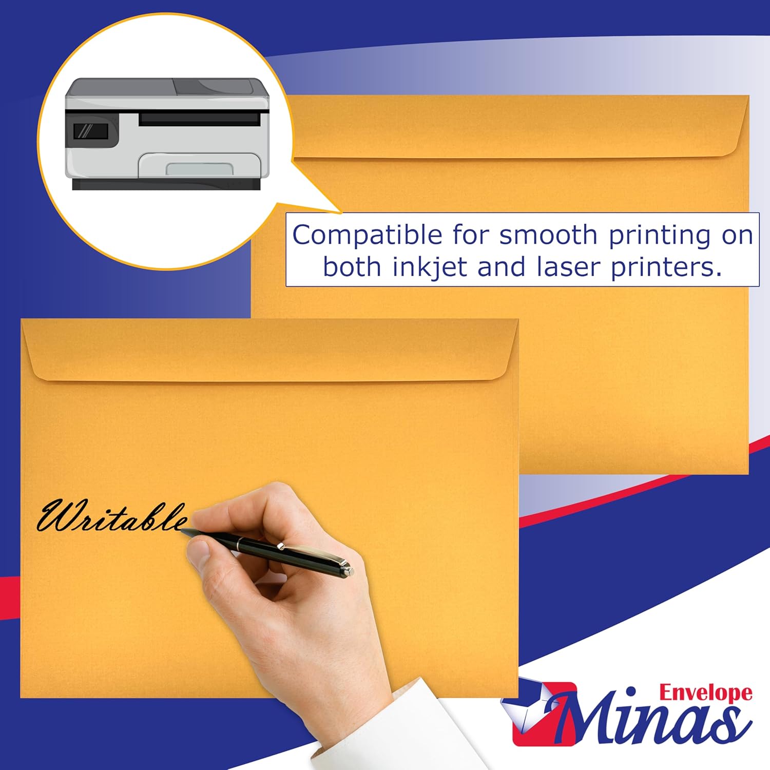 250 Minas Envelope - 9 x 12 Inch Booklet Envelopes, Open Side, Heavy 28lb Kraft Paper, Strong Gum Flap Seal, 250 Count