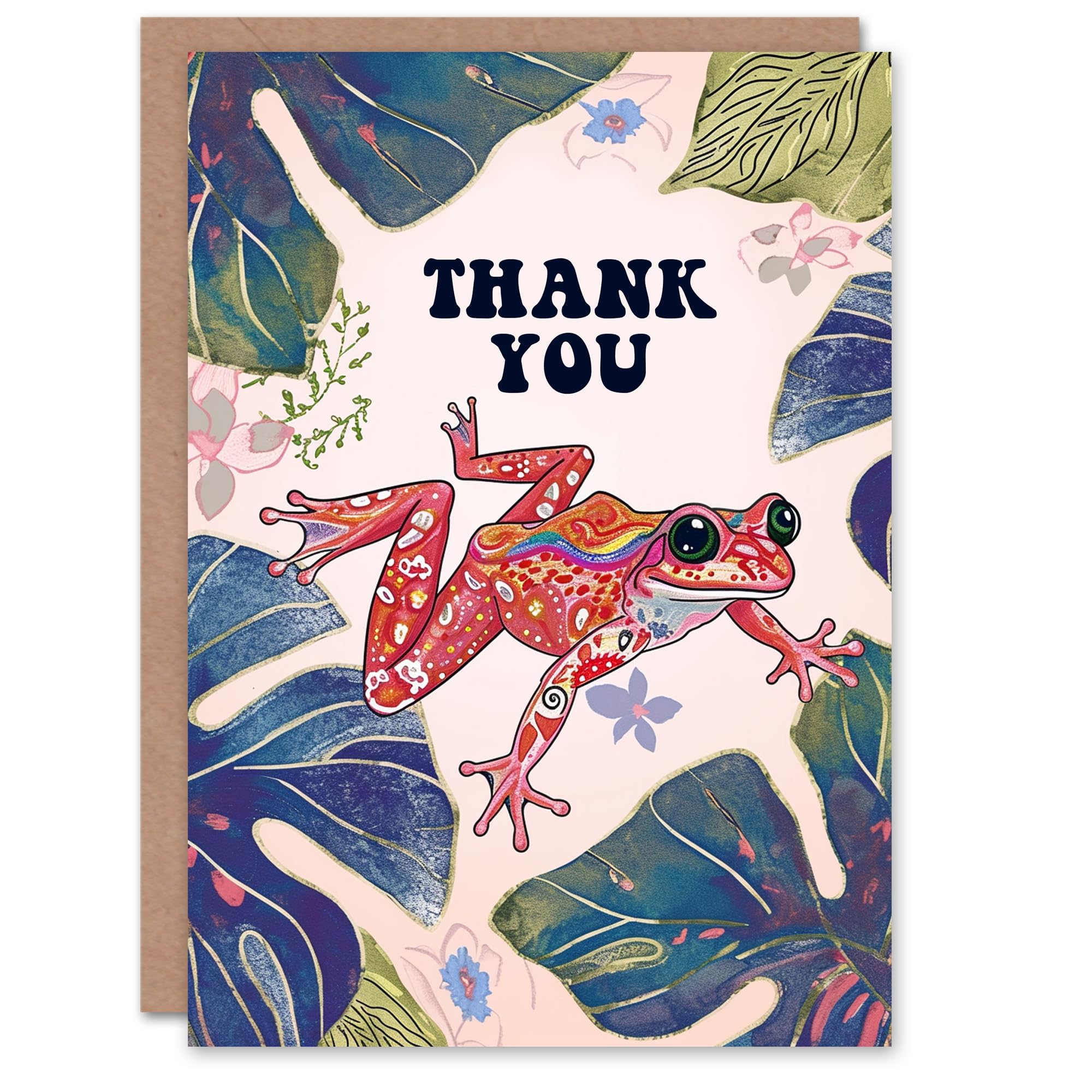 Artery8 Thank You Card Cute Colourful Jungle Frog Bright Folk Art For Her Gran Sister Niece Daughter Wife Woman Greeting Card