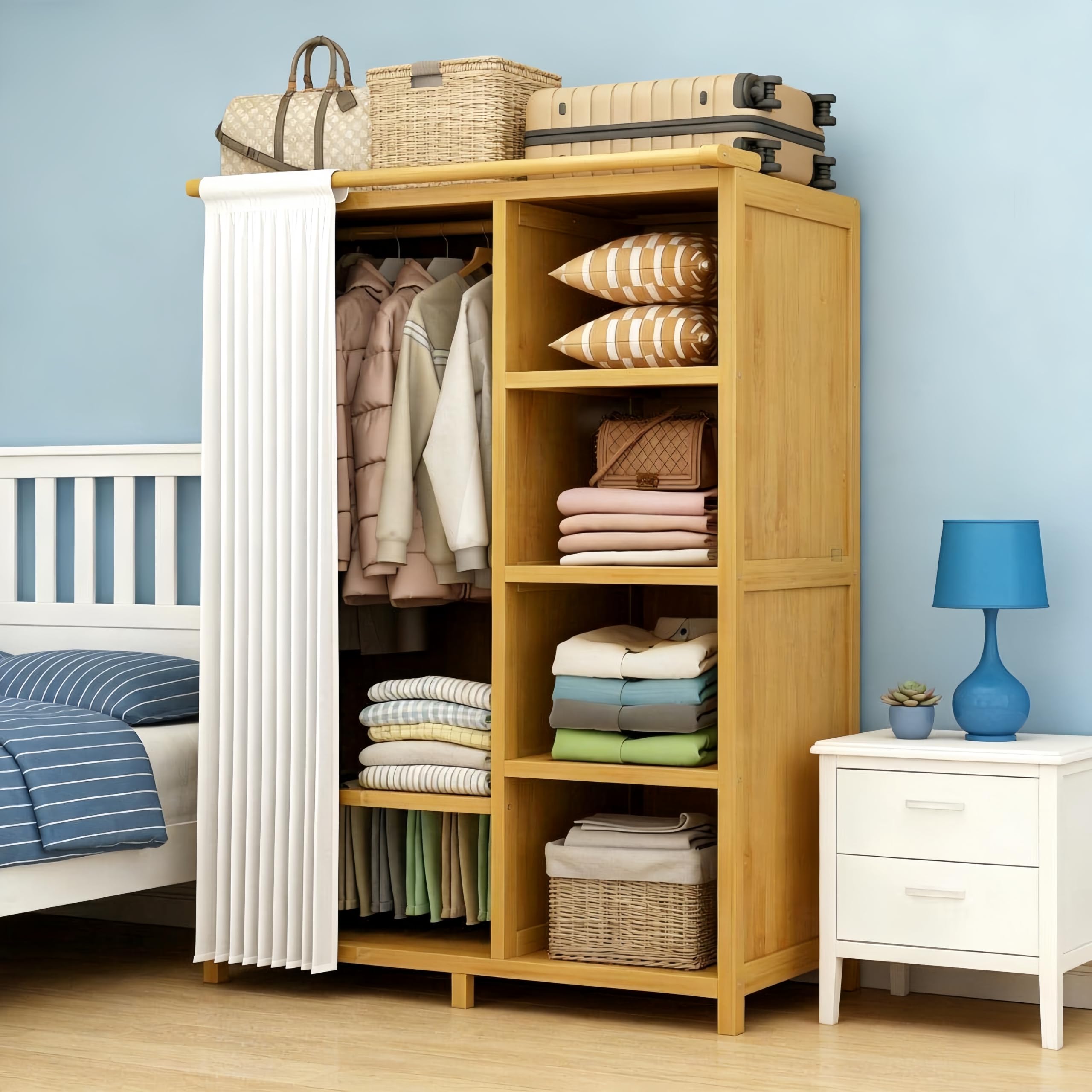 THAT S SHOCK Armario para Ropa Portátil, Organizador de Ropa de Madera, Closet para Colgar Prendas, Armario de Almacenamiento Resistente para Dormitorio, Fácil de Montar(43 * 120 * 160CM)