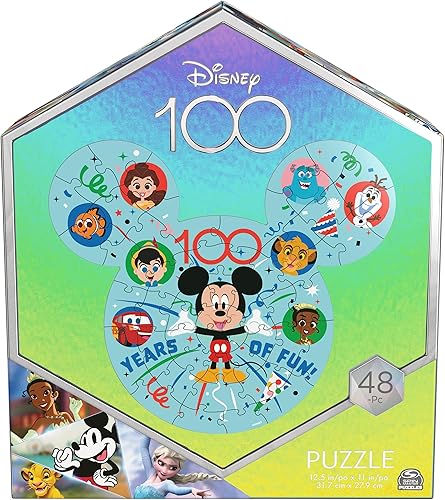 Miniatura 10 de Disney100 aniversario, rompecabezas de 48 piezas en caja de almuerzo con mango de lata de metal, rompecabezas para niños de 4 a 8 años, juguetes de
