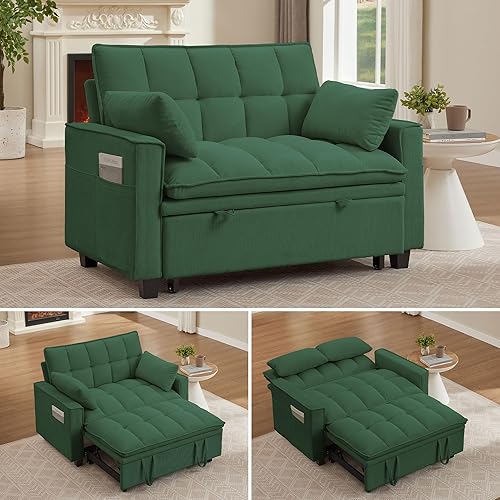 Juego de sofá biplaza pequeño de 2 piezas, sofá biplaza moderno de mediados de siglo, sofás copetudos con almohadas y patas de madera para sala de