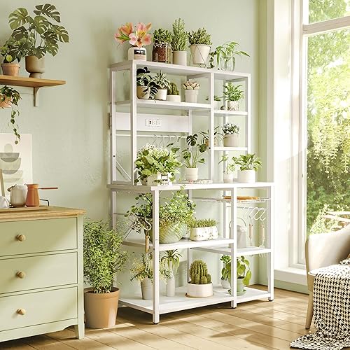 Miniatura 32 de SUPERJARE Estante grande para panaderos con tomas de corriente, soporte de microondas de 6 niveles, barra de café con 12 ganchos en forma de S,