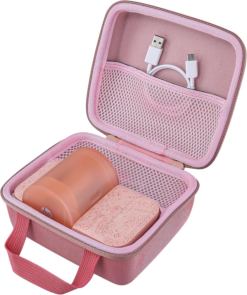 co2CREA Hard Case for HP Sprocket Panorama Instant Photo Printer, Pink | Portable Color Label Photo Printer Compatibility, Travel Protective Storage Bag with Mesh Pocket & Handle