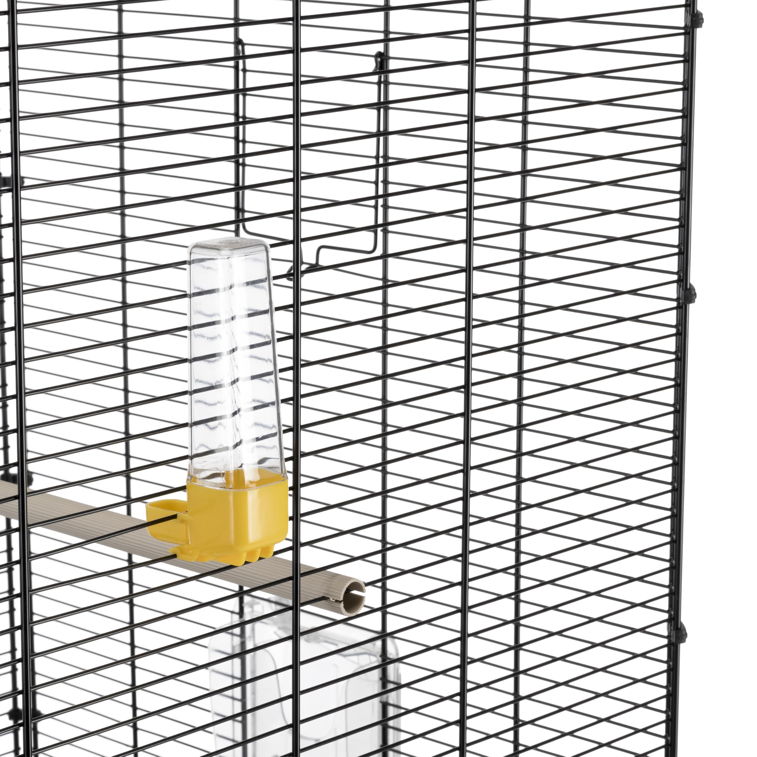 Ferplast Amplia Jaula para Canarios, periquitos y pequeños pájaros exóticos Piano 6, con Accesorios, Percha Modular y comederos giratorios, Pintado Negro y cubeta Marrón, 87 x 46,5 x h 70 cm
