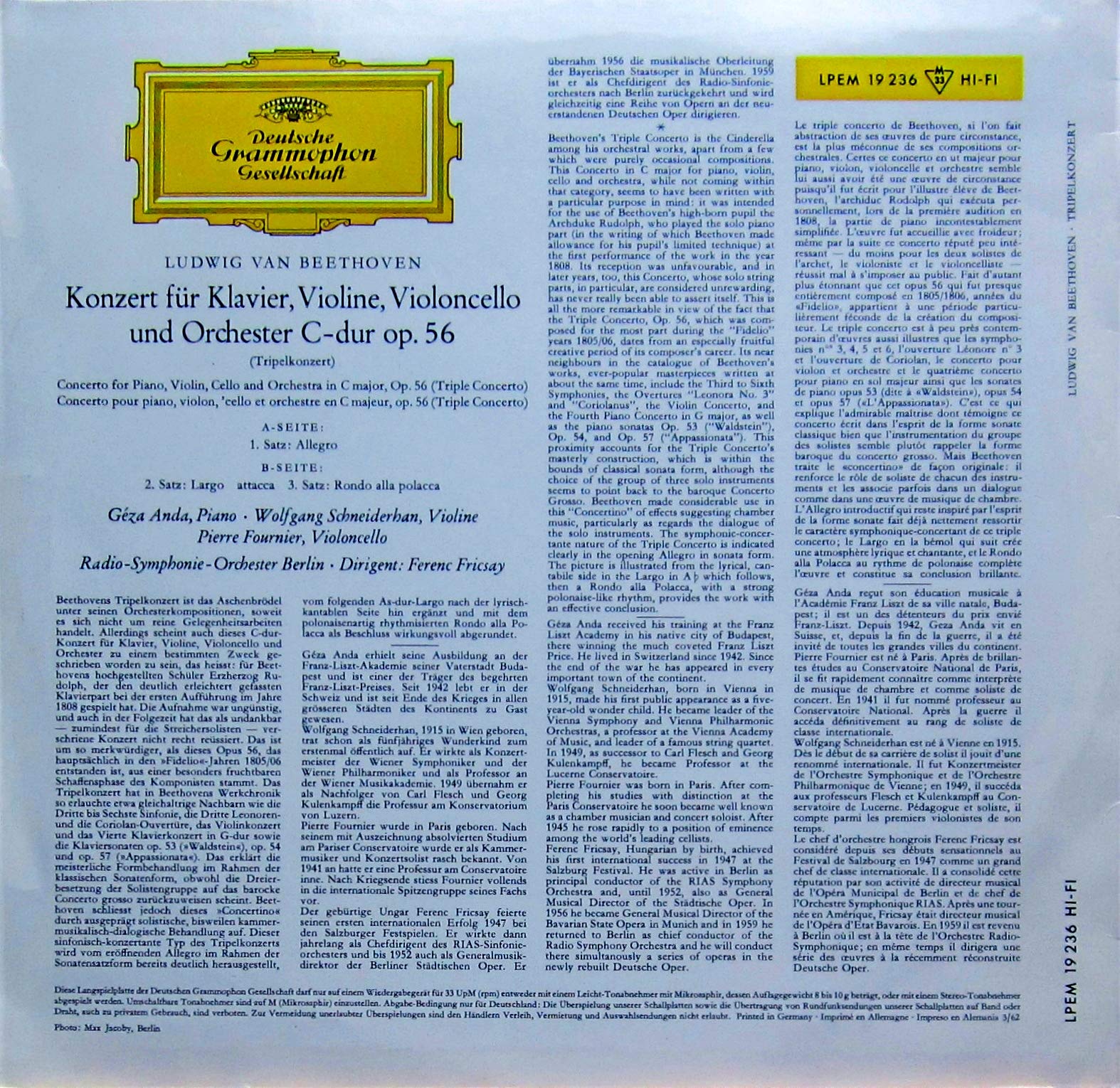 Beethoven: Konzert für Klavier, Violine, Violoncello und Orchester C-dur op. 56 (Tripelkonzert) [Vinyl LP] [Schallplatte]