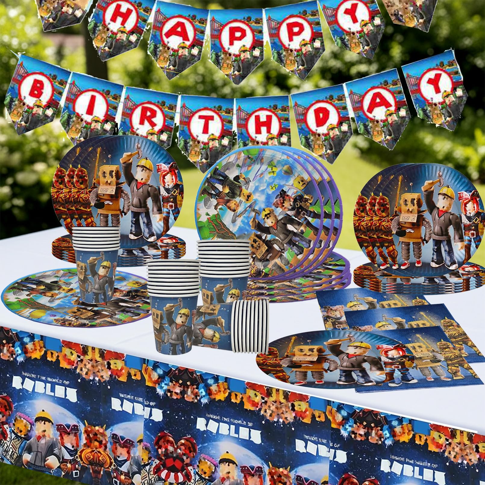 82 Pezzi Rob-lx Stoviglie per Feste di Compleanno，Rob-lx Addobbi Compleanno，Tovaglia，Piatti Carta，Sacchetto regalo，Striscione，Adatto a 20 persone