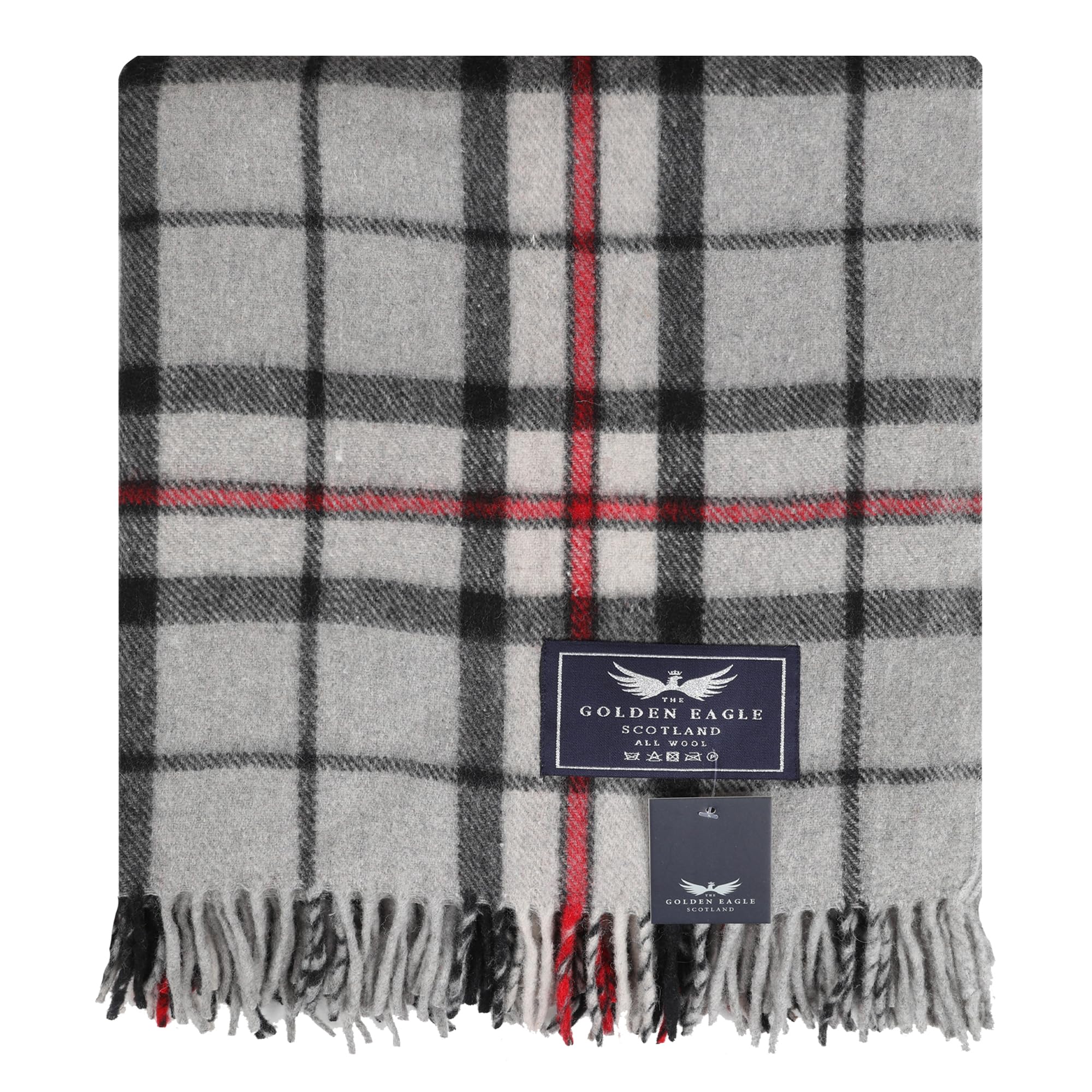 The Golden Eagle Scottish Tweed Wool Large Blanket Tartan Rug with Check Pattern for Warm Winter (Grey Thomson)