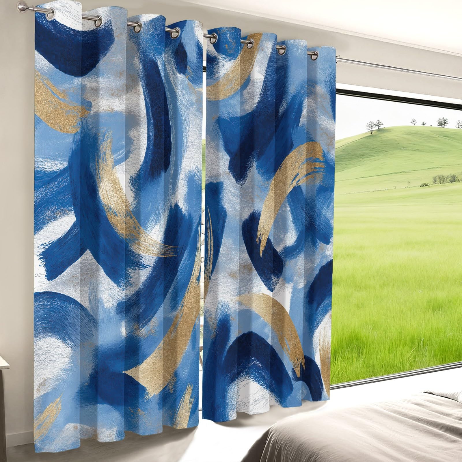 Blickdichte Vorhänge Verdunklungsvorhänge mit Ösen, Leichter Luxus Kunst Farbblockierung Streifen Thermovorhang, Hitzeschutz Vorhänge 2er Set B110 x H215 cm für Wohnzimmer & Schlafzimmer, Bunt