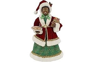 Traditional Red & Green African American Mrs. Santa Claus Christmas Figurine