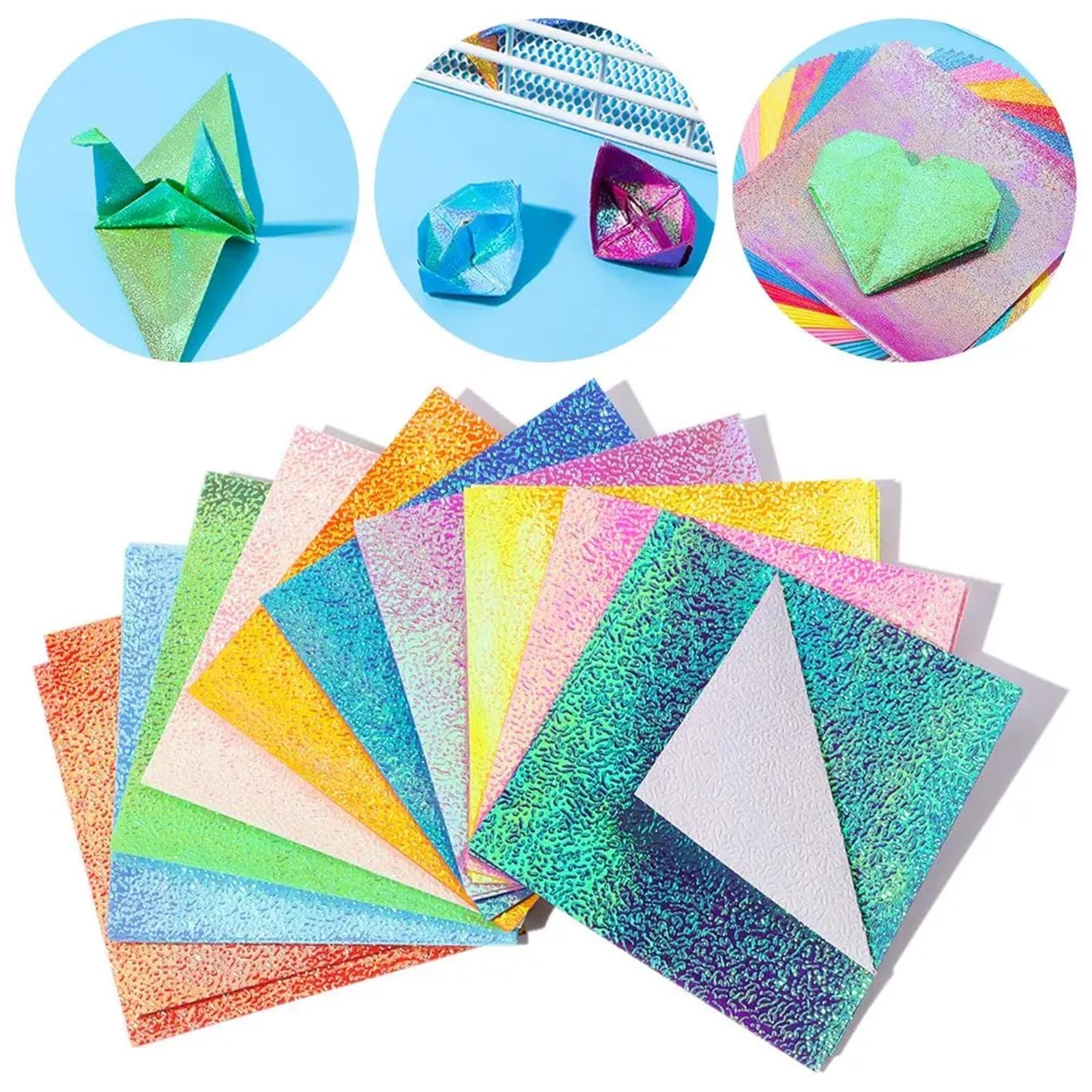 Świecący magazyn kart, Opakowanie 100 sztuk wielokolorowego, jednostronnego papieru brokatowego do origami w różnych rozmiarach(20cmx20cm)