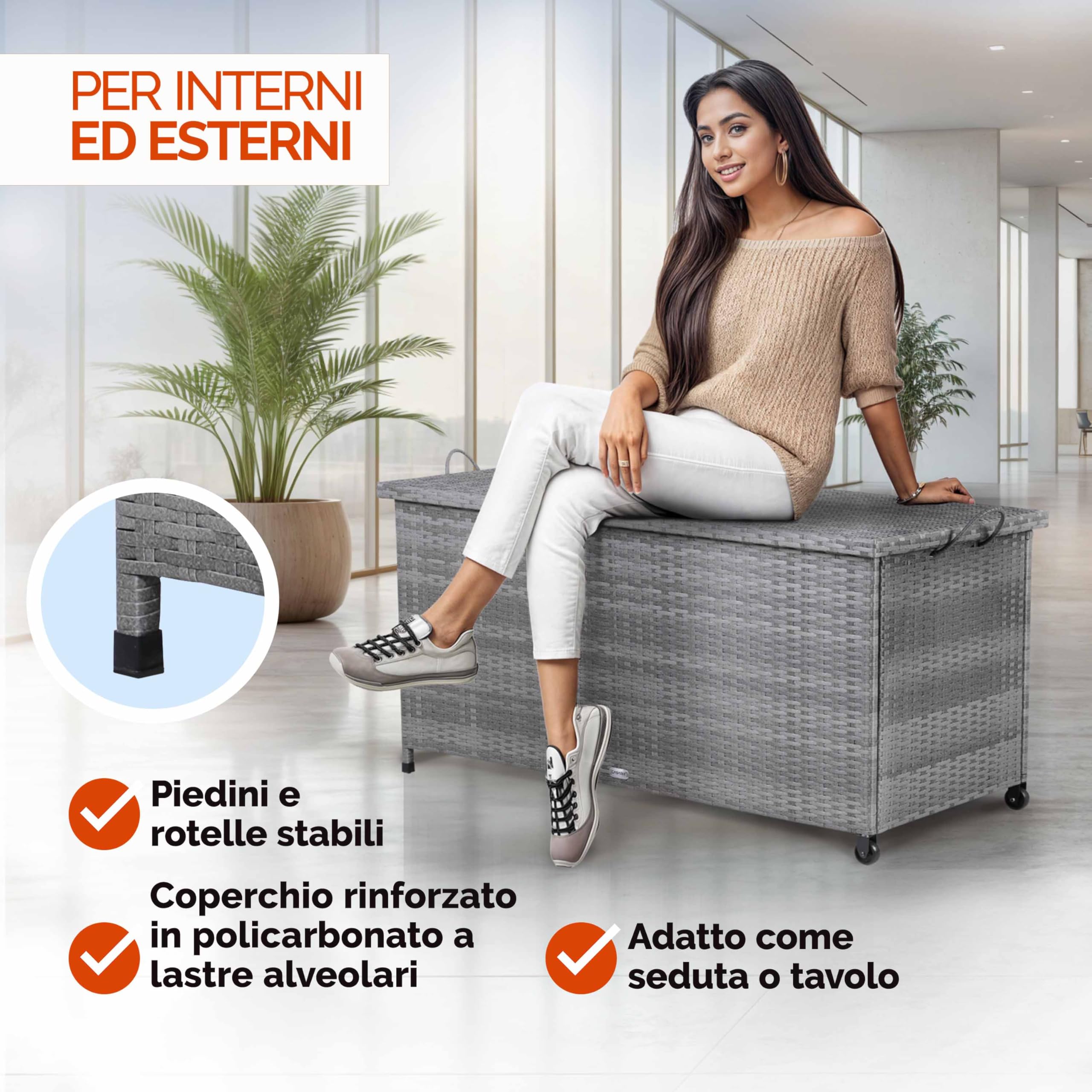 Casaria Baule da Giardino Salvaspazio 122x56x62cm Polyrattan Box Esterno con Rotelle Coperchio