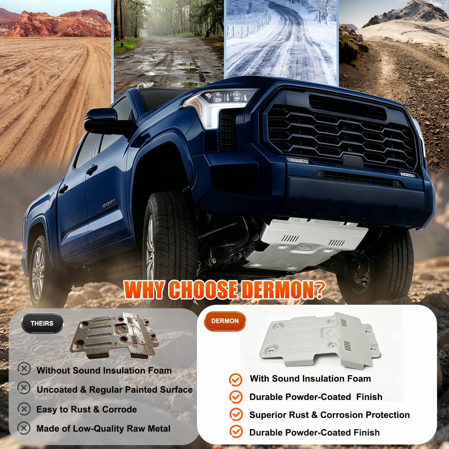 Dermon Front Skid Plate w/Sound Insulation Cotton Compatible with 2022-2026 Toyota Tundra TRD PRO 2023-2026 Toyota Sequoia Replacement for PTR60-34220 Engine Guard Under Protection Plate Aluminum