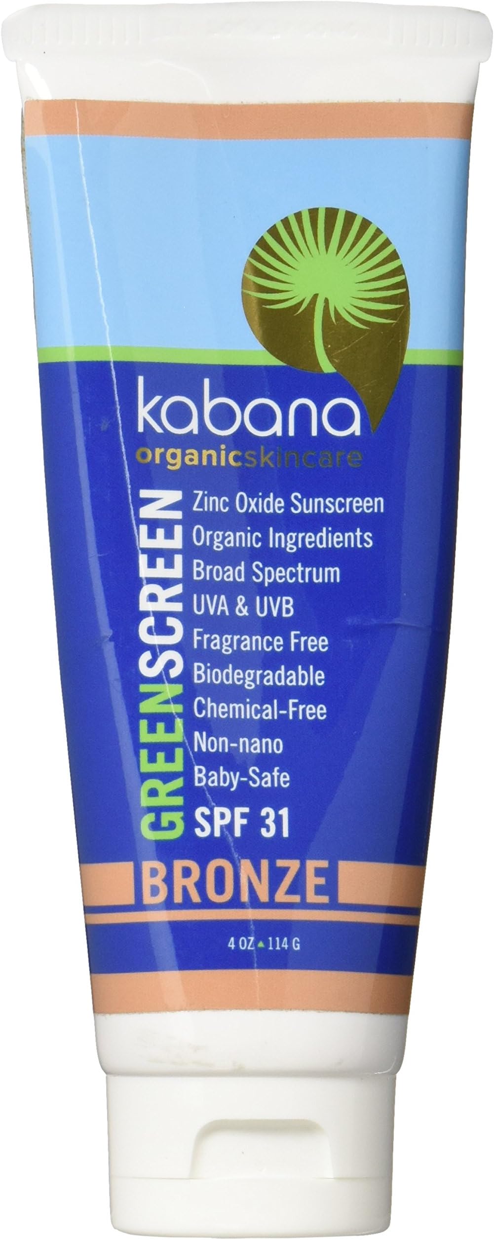 Green Screen Organic Sunscreen Zinc Oxide SPF 31 Tinted BRONZE - Soy-Free - Vegan - Gluten-free - 8oz/230g As 2x4oz