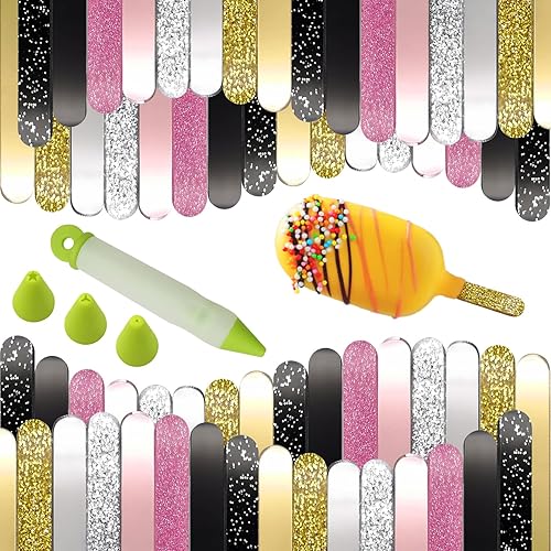 Miniatura 1 de SNAIL GARDEN Palitos de acrílico para tartas 64 unidades de barras de acrílico con purpurina multicolor y palitos de helado de espejo de 45 pulgadas