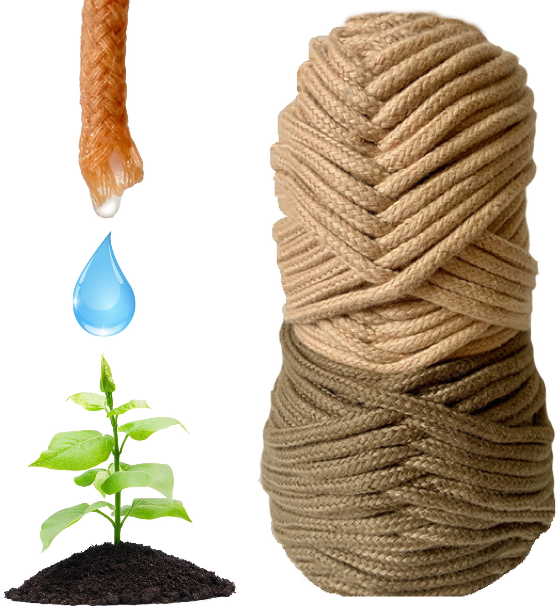 Pro - Plants Automatic Drip Watering Wick Cord Spike for 15-30 Days Holiday/Hydroponic NFT String Rope (1/5 inch, Light & Dark Brown, 5 mm, 30 feet)