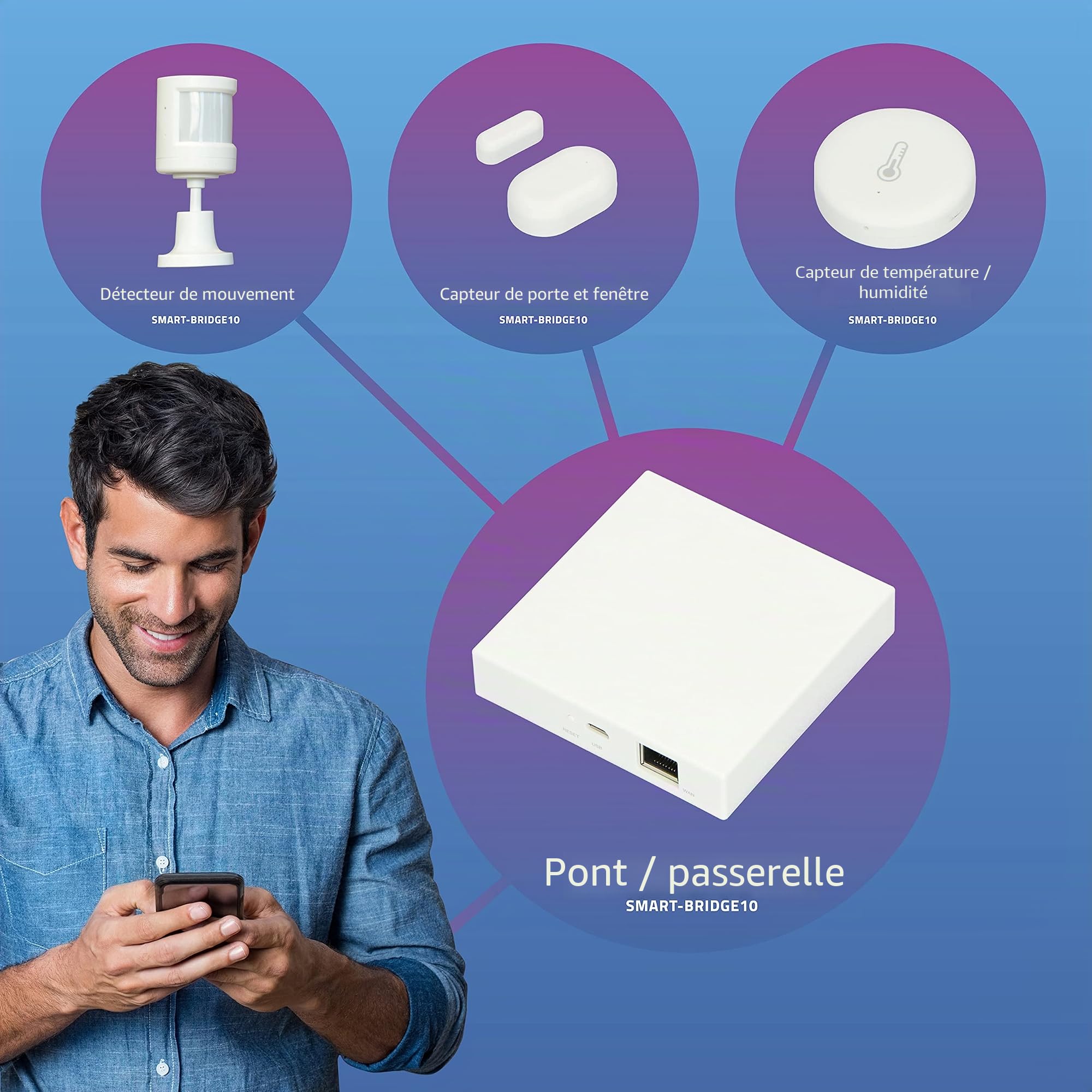 Alecto SMART-BRIDGE10 Passerelle Zigbee - hub domotique pour Maison Intelligente, Compatible capteurs Zigbee, contrôle Via appli Smart Life iOS/Android, Connexion sans Fil sécurisée