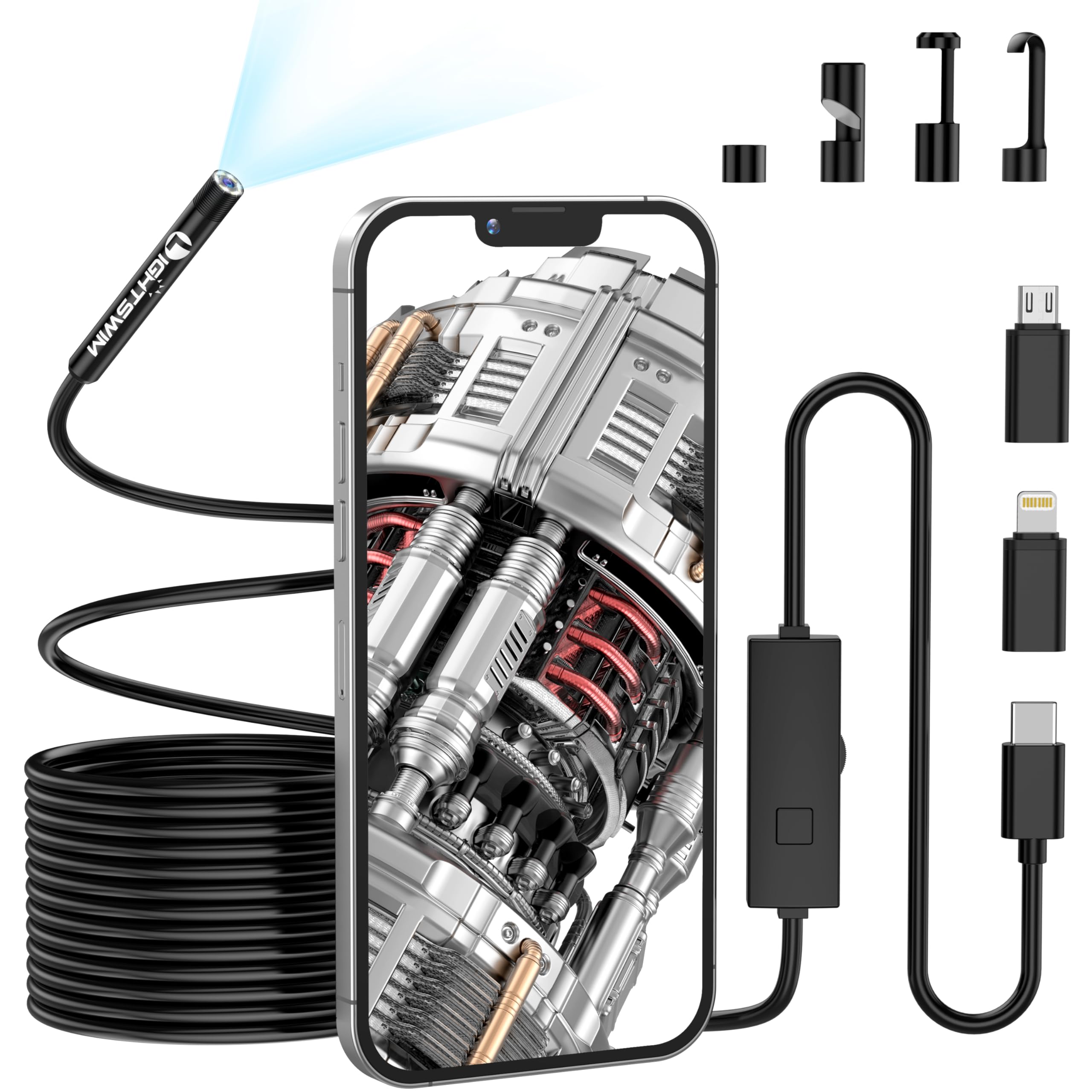 5.5MM 1920P Endoscope Snake Inspection Camera, Lightswim Type C Borescope, Scope Camera with 8 LED Lights for Android and iOS Smartphone, iPhone, iPad, Samsung (16.5 FT/5M)-image-38