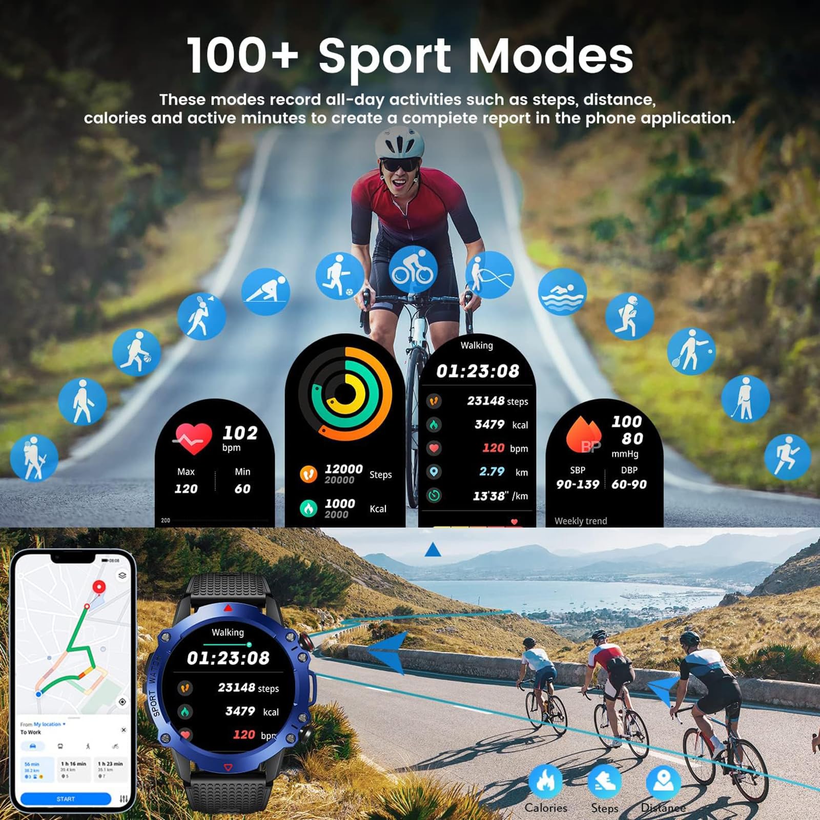 Reloj Inteligente para Hombre, Reloj Deportivo: Relojes De 1,42 Pulgadas con Llamadas Bluetooth Y Respuesta Manos Libres, Rastreador De Actividad De Muñeca Deportiva, Podómetro Deportivo