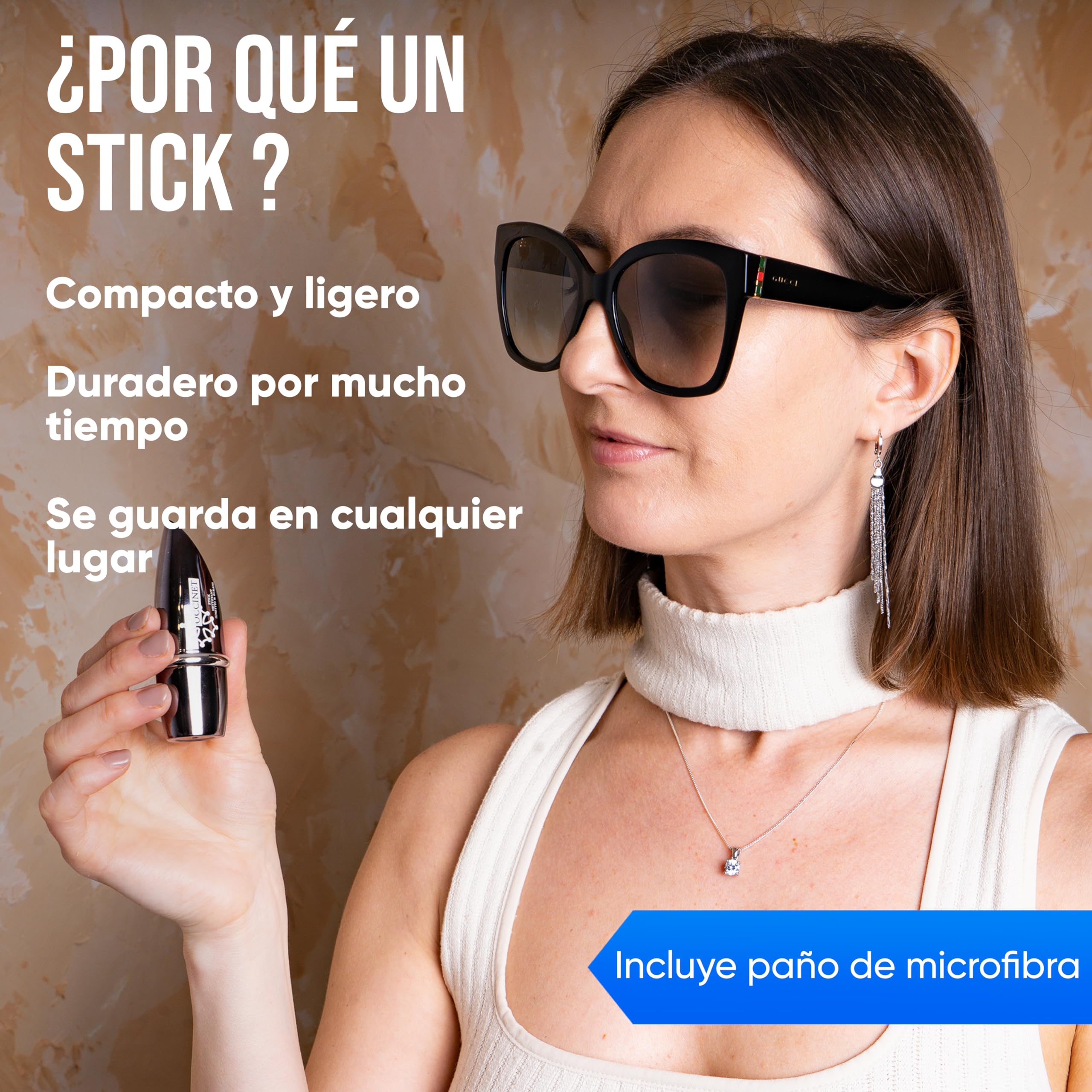 Kit Stick Limpiador de Gafas con Gamuza de Microfibra - Limpia Gafas, Lentes, Cámaras - Desengrasante, Práctico, Antivaho - Seguro para Todas Las Pantallas Gafas