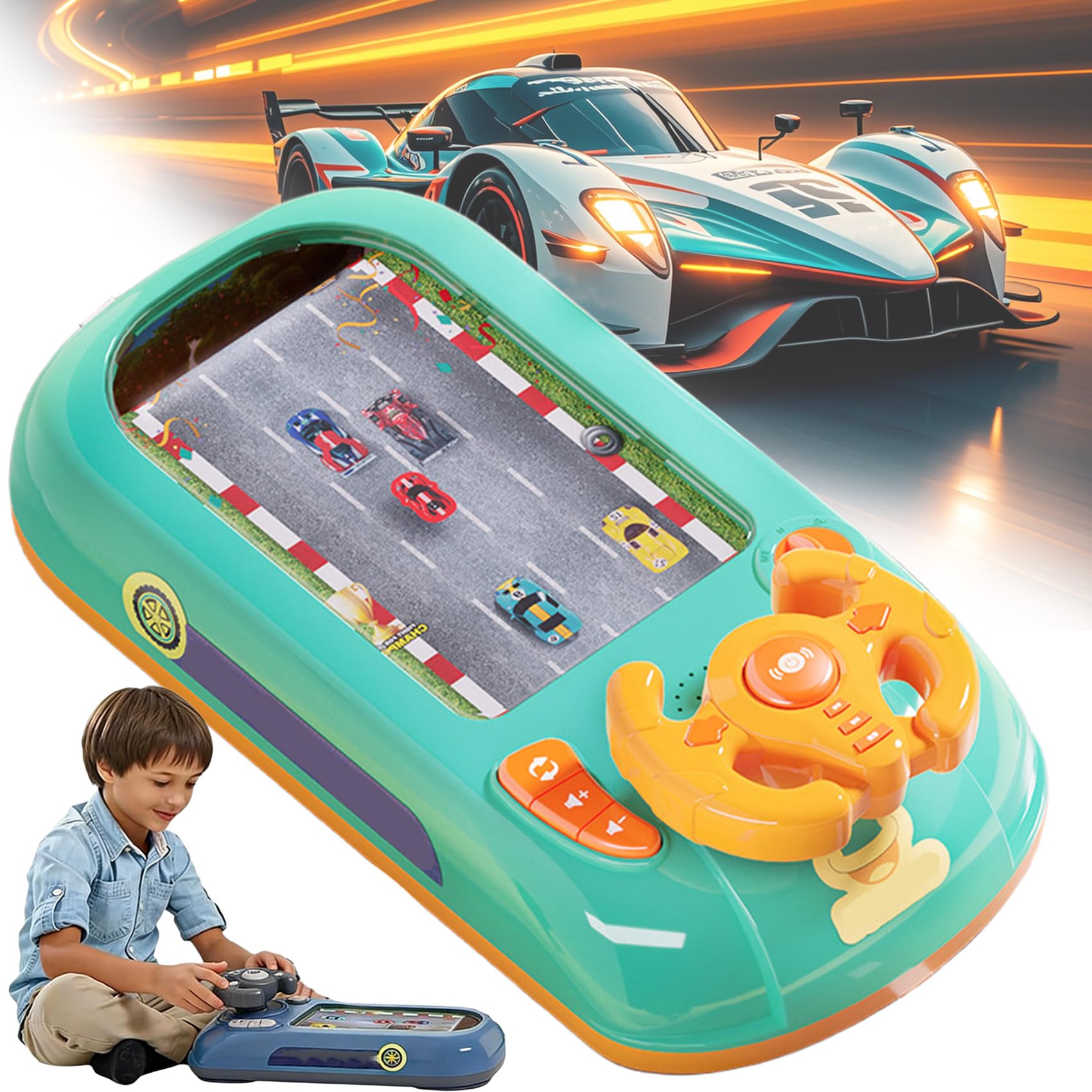 Turbo Race Interactive Game Set With 200 Challenges 2026 New Driving Steering Wheel Toy Adventure Racing Game Box For Children Obstacle Avoidance Desktop Car Racing Games
