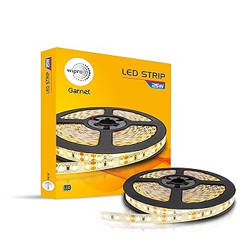 Wipro Garnet 25W Led Strip Light|Warm White|5 Meter Cove Light|300 LEDs|Strip Light for Home, Office|Strip for False Ceiling, Tv Cabinet, Kitchen|Pack of 1 (Without Driver) Plastic - image, photos