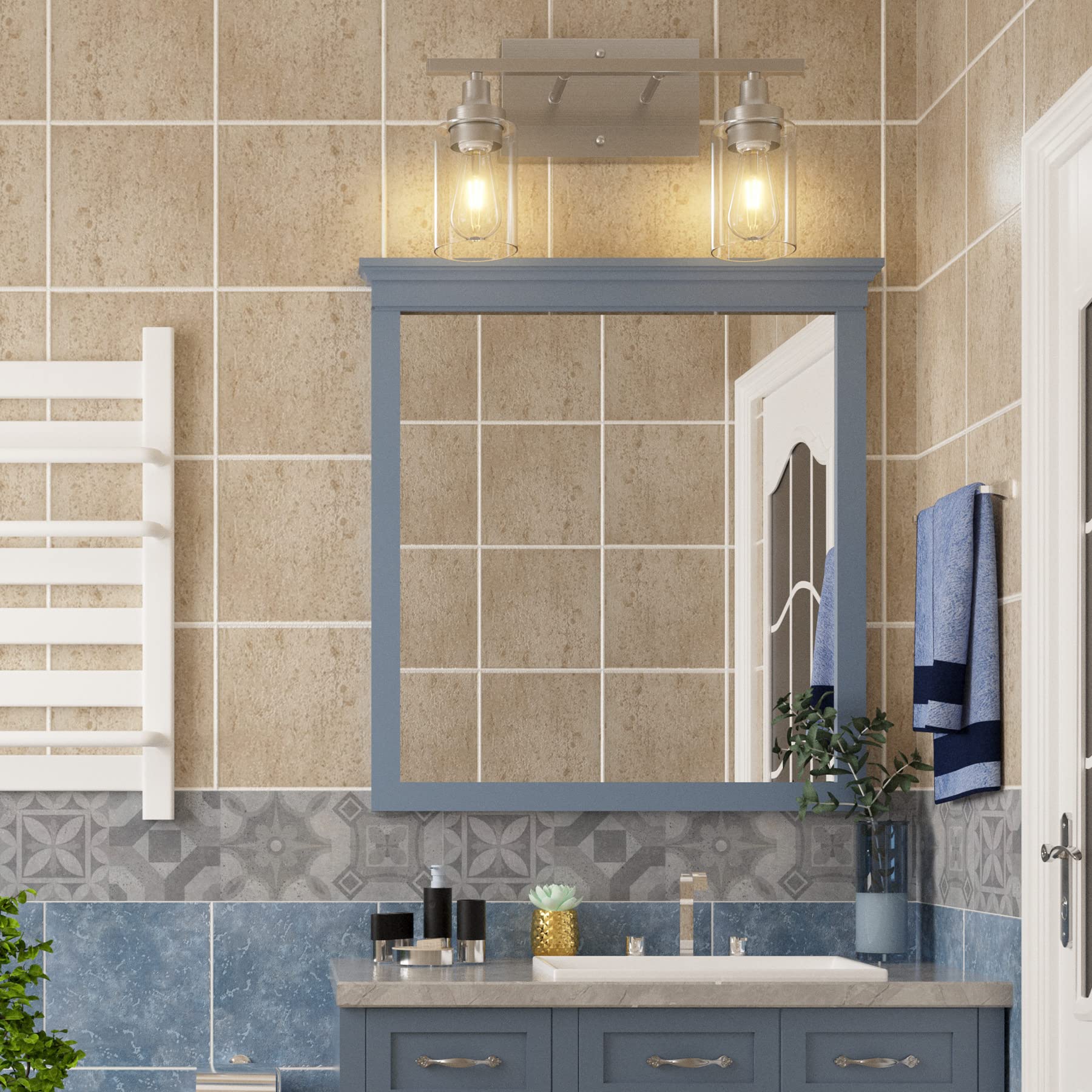 VONLUCE 2 Light Bathroom Vanity Lights, Bathroom Light Fixtures Brushed Nickel for Bedroom Living Room, Modern Bathroom Wall Sconce Over Mirror Cabinet Sink with Clear Glass Lamp Shades