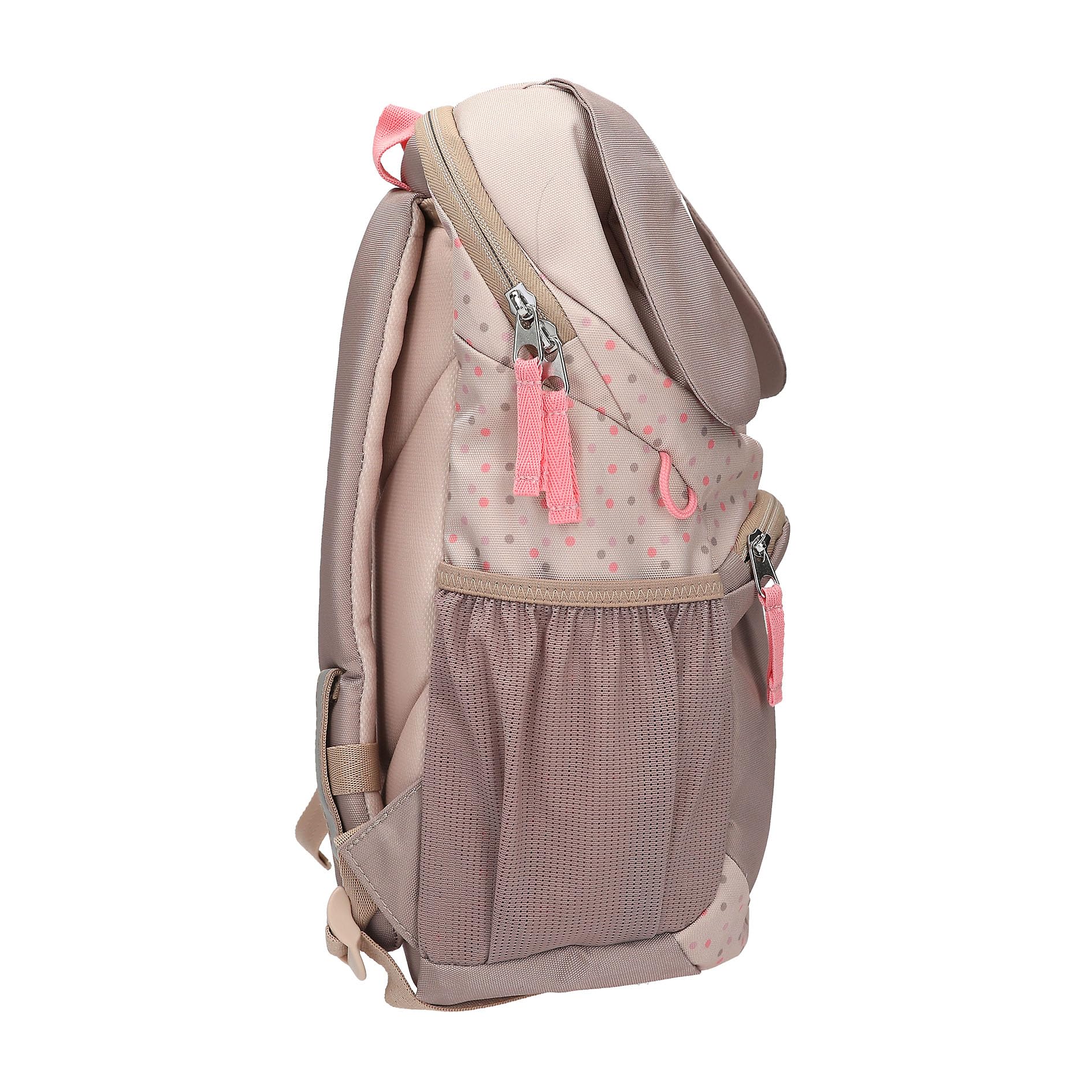 Depesche 13993 Princess Mimi - Ergonomischer Rucksack in Braun und Beige, mit Hunde-Gesicht, applizierten Schlappohren und Pünktchen-Muster, Tasche mit verstellbaren Trägern