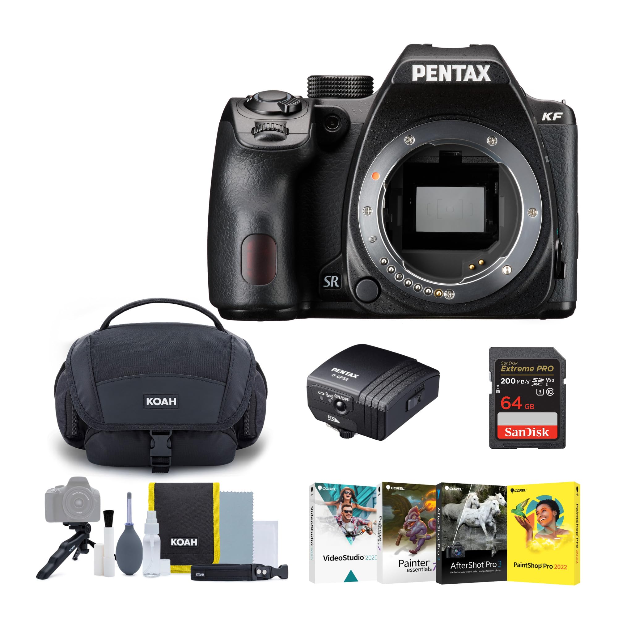 Pentax KF DSLR Camera Body (Black) Bundle with O-GPS2 GPS Unit (5 Items)