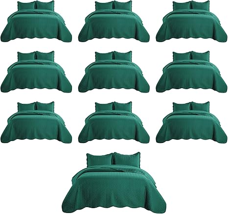 IR Imperial Rooms Queen Quilt Bedding Set (90" x 96") - Bulk Pack of 10 Wholesale for Hotels, Guest Bedroom & Airbnbs - Lightweight Microfiber Reversible Embossed Quilts Bedspreads (Emerald)