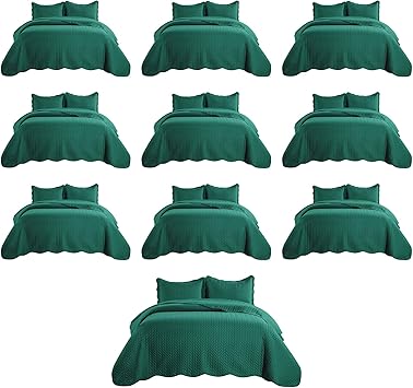 IR Imperial Rooms Queen Quilt Bedding Set (90" x 96") - Bulk Pack of 10 Wholesale for Hotels, Guest Bedroom & Airbnbs - Lightweight Microfiber Reversible Embossed Quilts Bedspreads (Emerald)