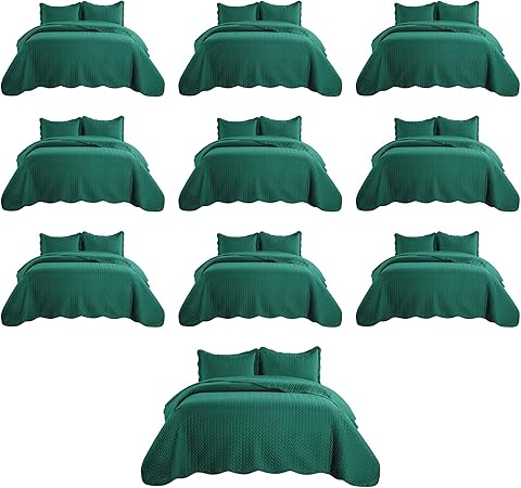 IR Imperial Rooms Queen Quilt Bedding Set (90" x 96") - Bulk Pack of 10 Wholesale for Hotels, Guest Bedroom & Airbnbs - Lightweight Microfiber Reversible Embossed Quilts Bedspreads (Emerald)