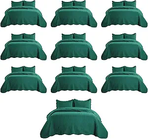 IR Imperial Rooms Queen Quilt Bedding Set (90" x 96") - Bulk Pack of 10 Wholesale for Hotels, Guest Bedroom & Airbnbs - Lightweight Microfiber Reversible Embossed Quilts Bedspreads (Emerald)