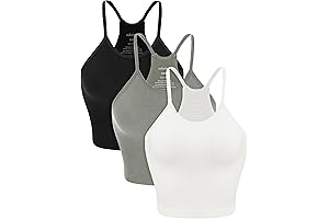 ODODOS Women's 3-Pack Seamless Rib-Knit Crop Top Perfect for Sports and Lounging
