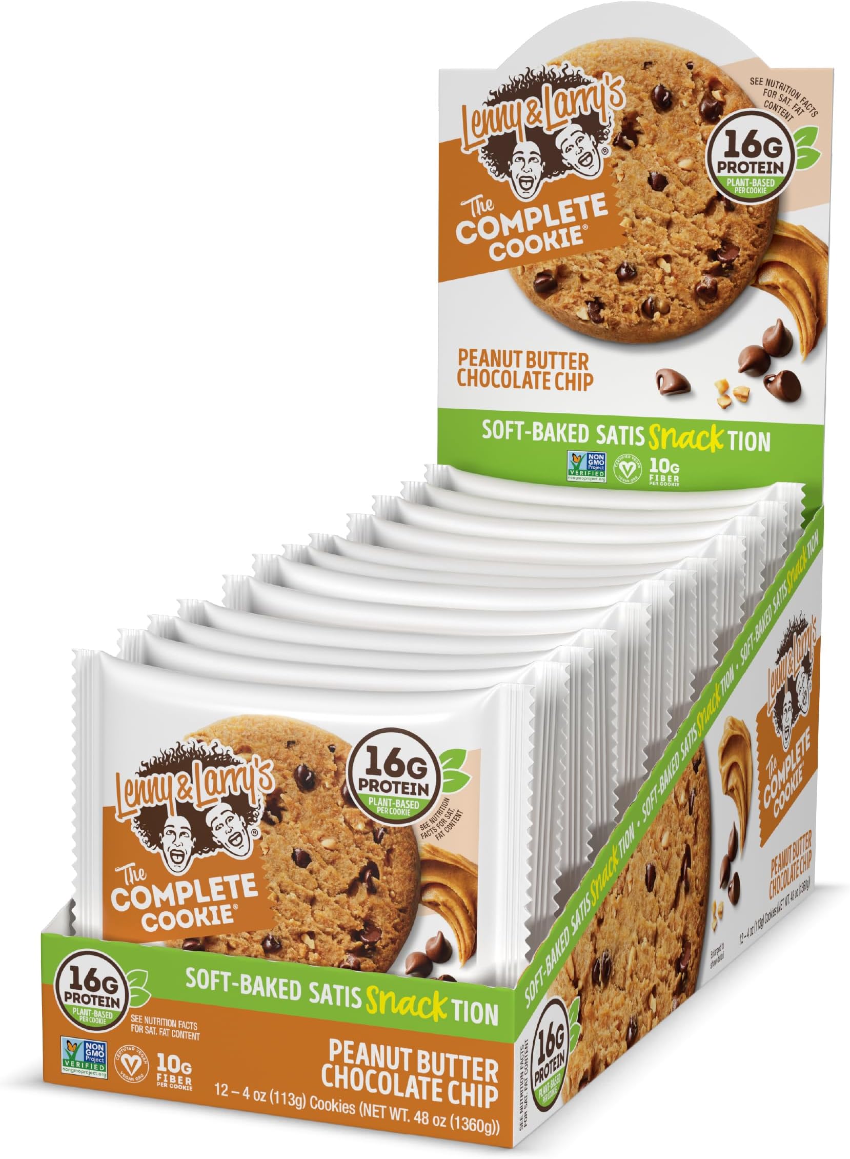Lenny & Larry's The Complete Cookie, Peanut Butter Chocolate Chip, Soft Baked, 16g Plant Protein, Vegan, Non-GMO, 4 Ounce Cookie (Pack of 12)