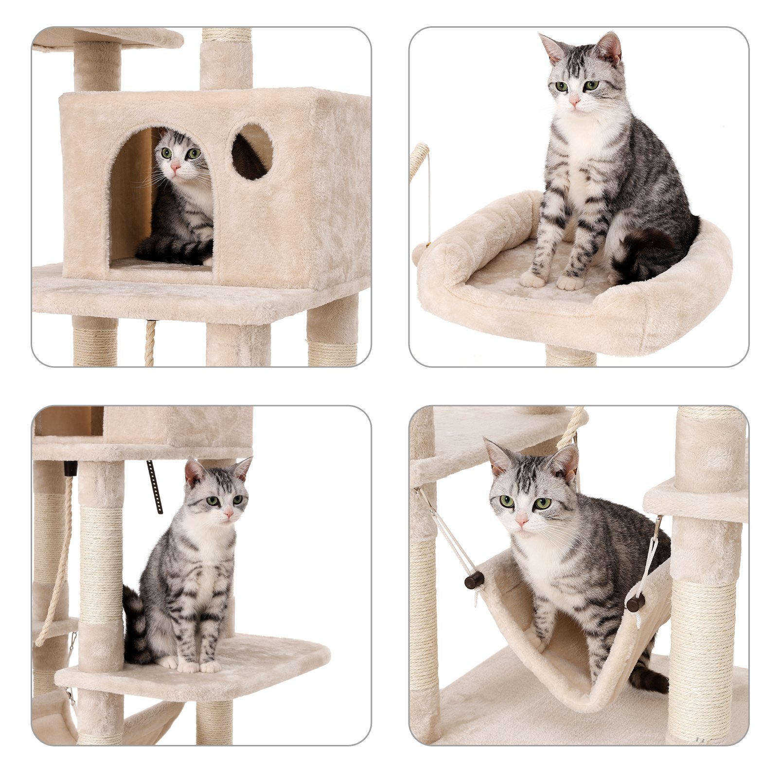 FEANDREA Tiragraffi Gatto Albero Tira Graffi Gioco Giacattolo Gatti Altezza 154 cm in Sisal Naturale PCT86M