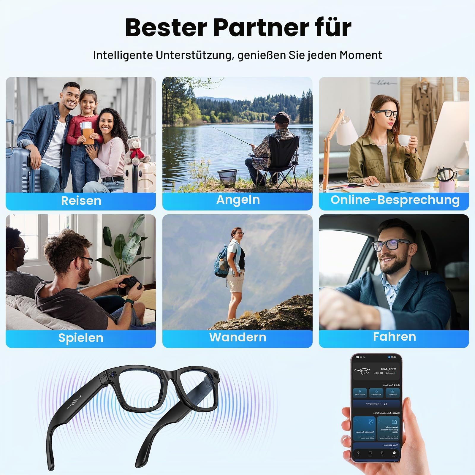 Mingtawn AI Smart Glasses 4K HD-Kamera, 270 mAh, 800 W Anti-Verwacklungs-Kamera-Brille mit Videoaufzeichnung, Dual-Mikrofon, Simultanübersetzung/GPT-Objektidentifizierung (Photochrome Gläser)