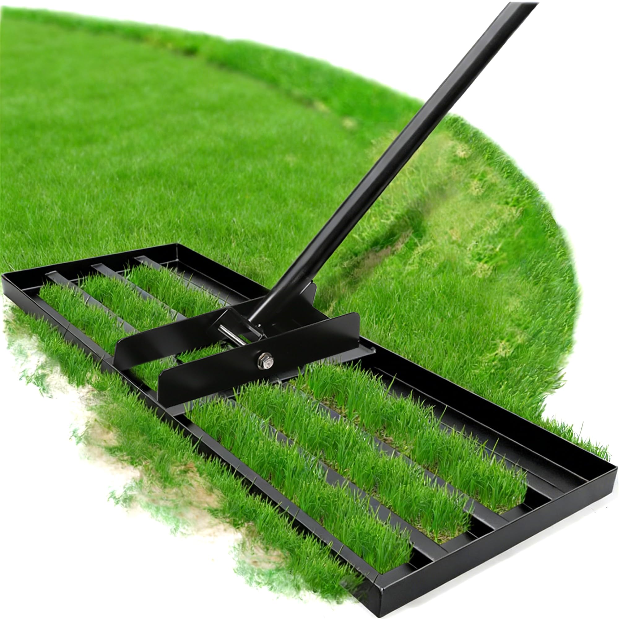 TEOV Rasenrakel Edelstahl, [100x25cm] Rasen-Nivellierungsrechen, Optimierte Gewindeverbindung gegen Lockern, Mit 2m ergonomischem Verstellbarer Stiel, für Boden, Rasenpflege & Landschaftsbau