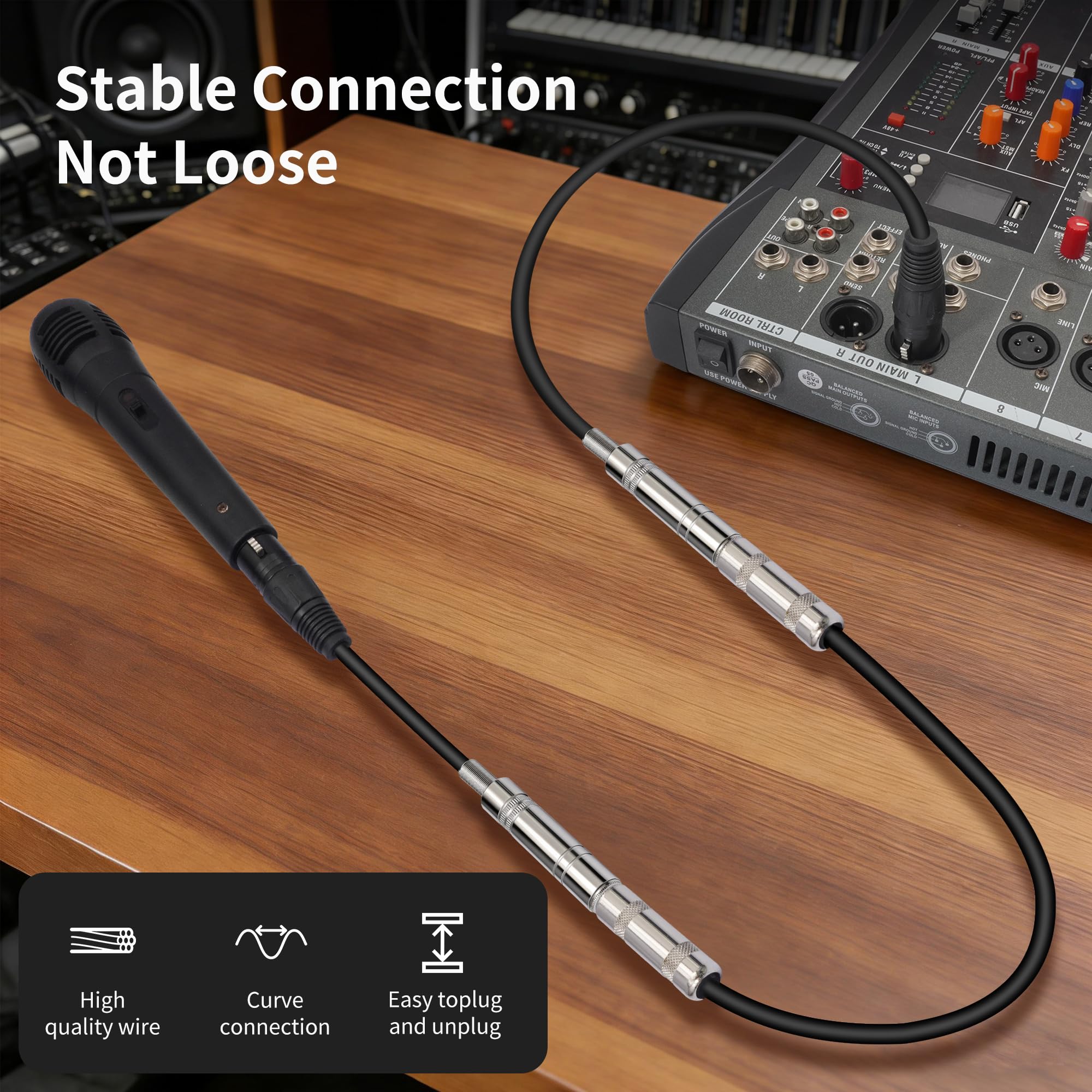 XLR-Buchse auf 6,35-mm-Buchse, Stereo-Audiokabel, 3-polig, XLR auf TRS-Kabel, 30 cm, 2 Stück