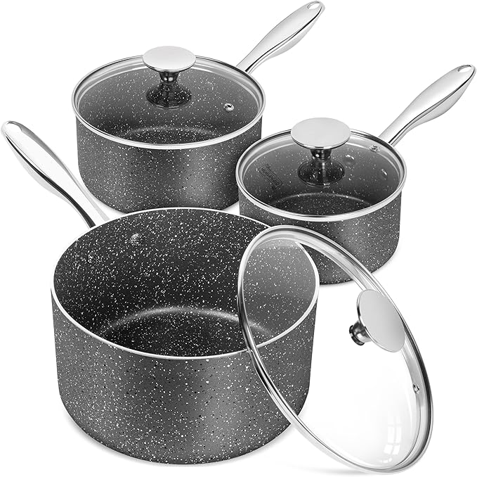 MICHELANGELO Sauce Pan with Lid, Granite Saucepans with