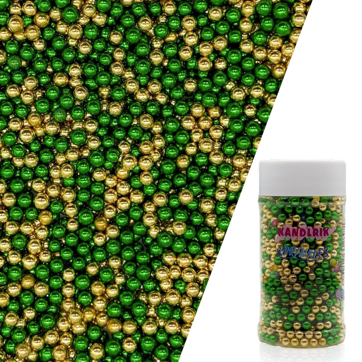 Edible Dark Silver Green & Super Gold Pearl Sugar Sprinkles Candy 4mm Mini