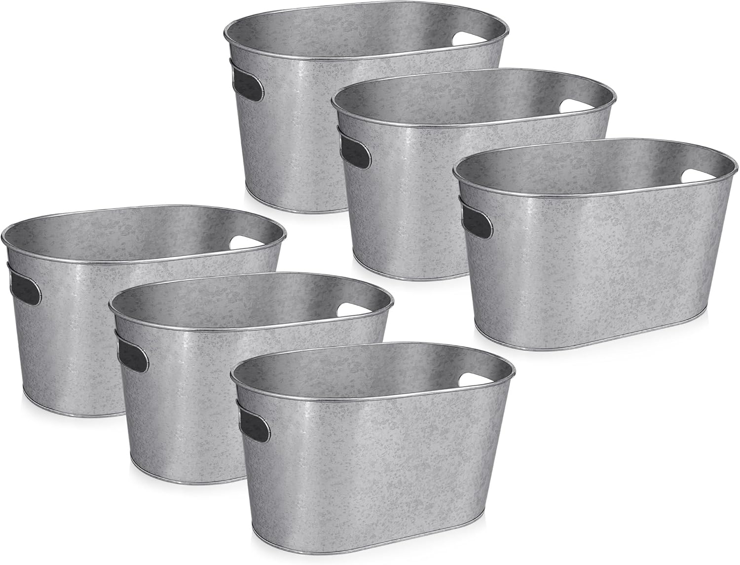 Medium Size 5-Quart Galvanized Metal Tin Tub - 12x8x6.5 inches (Pack of 6)