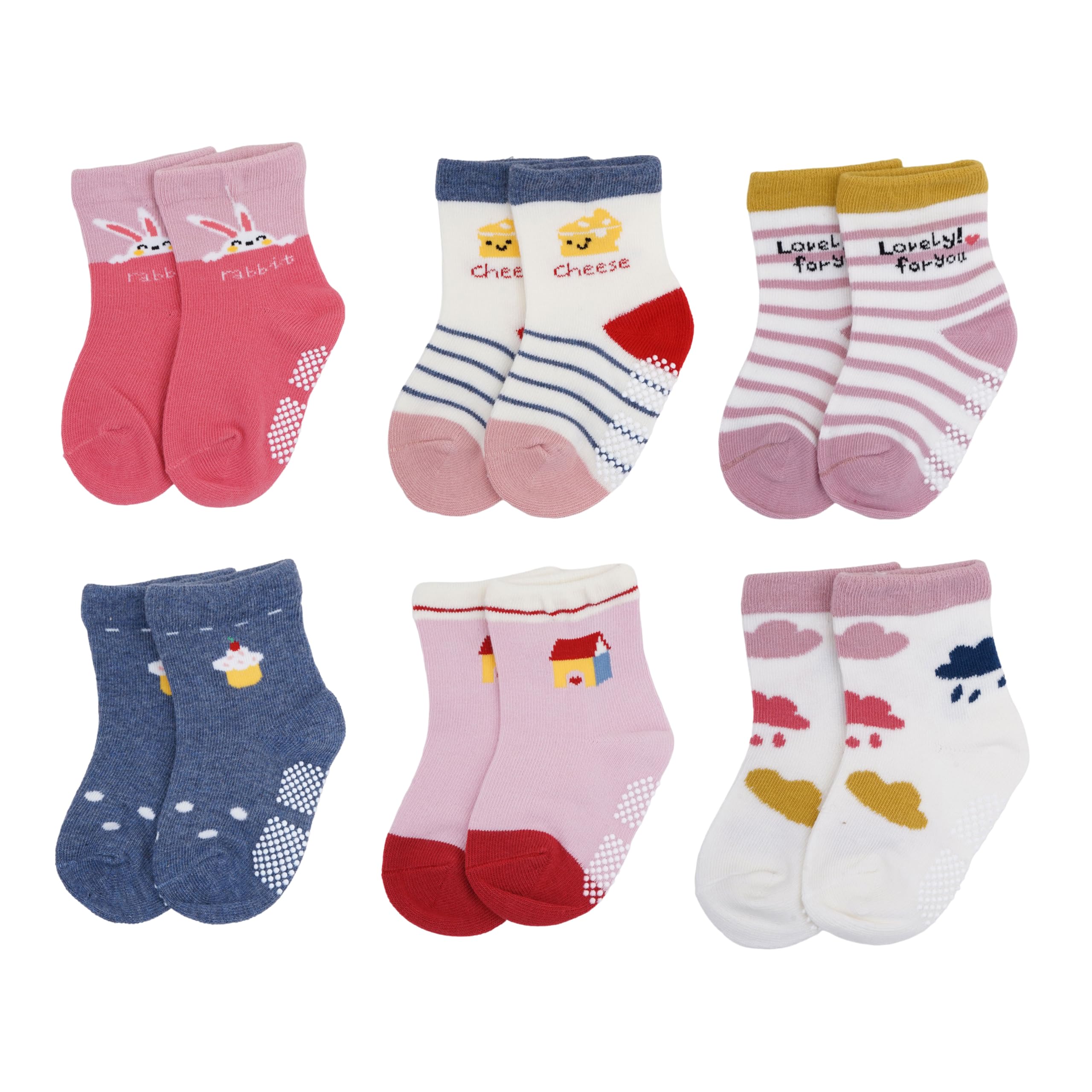 Baby Socks for Boys 1-2 Years 2-3 Years | Anti Skid Socks for Kids with Rubber Grip | Cotton Rich Soft Toddler Socks Boys | Anti Slip Non Skid Grip Socks | Cute Designs | Pack of 6
