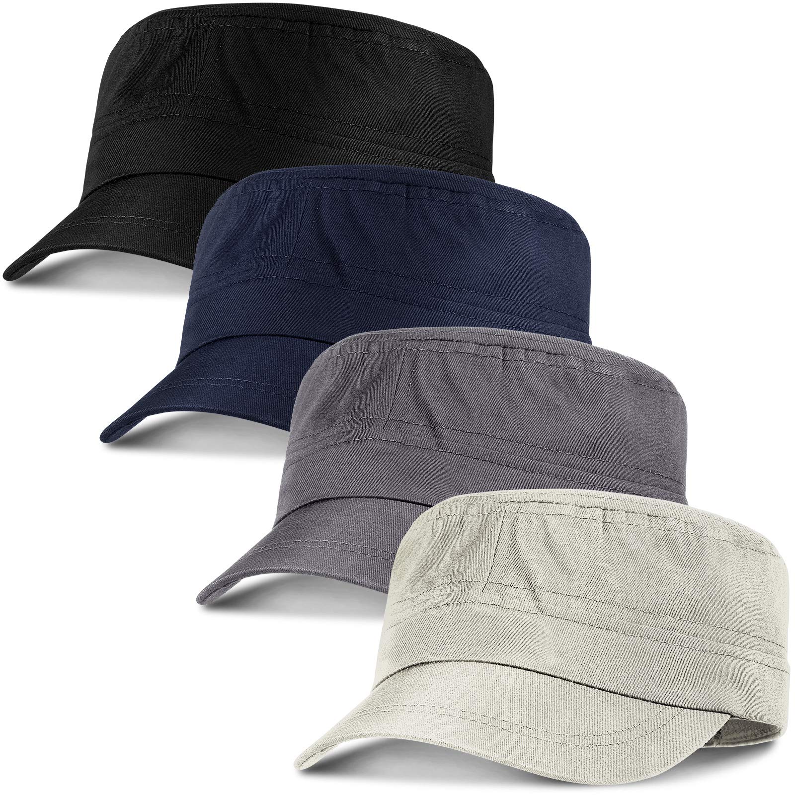 Geyoga 4 Pieces Cadet Army Caps Military Adjustable Flat Top Caps Cotton Unisex Cadet Hat Costume Army Hat