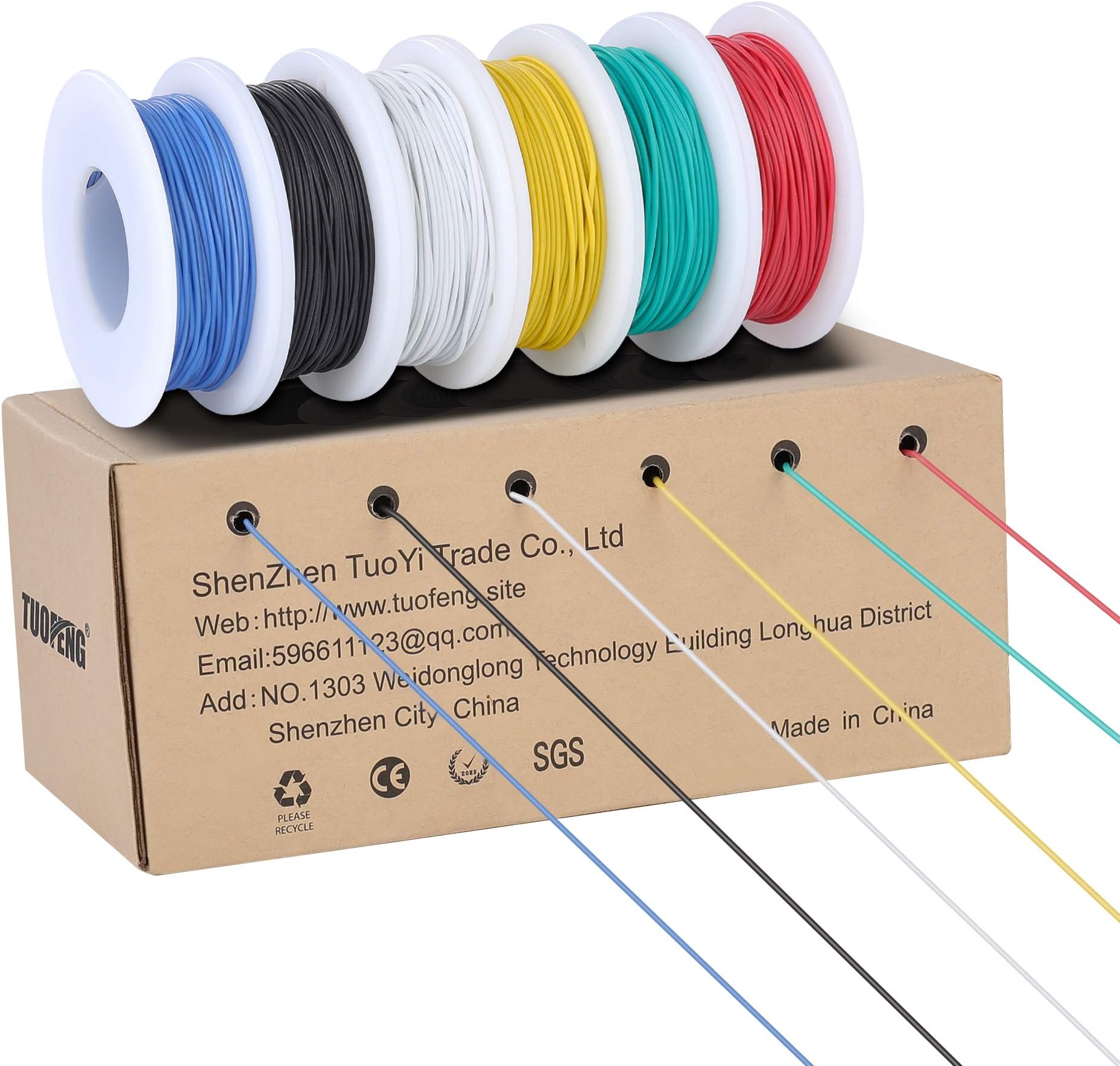 TUOFENG 30 AWG Electrical Wire Kit, Colored Wire Kit 0.05mm² Flexible Silicone Wire(6 Different Colored 18 Meter spools) 60V Stranded Wire