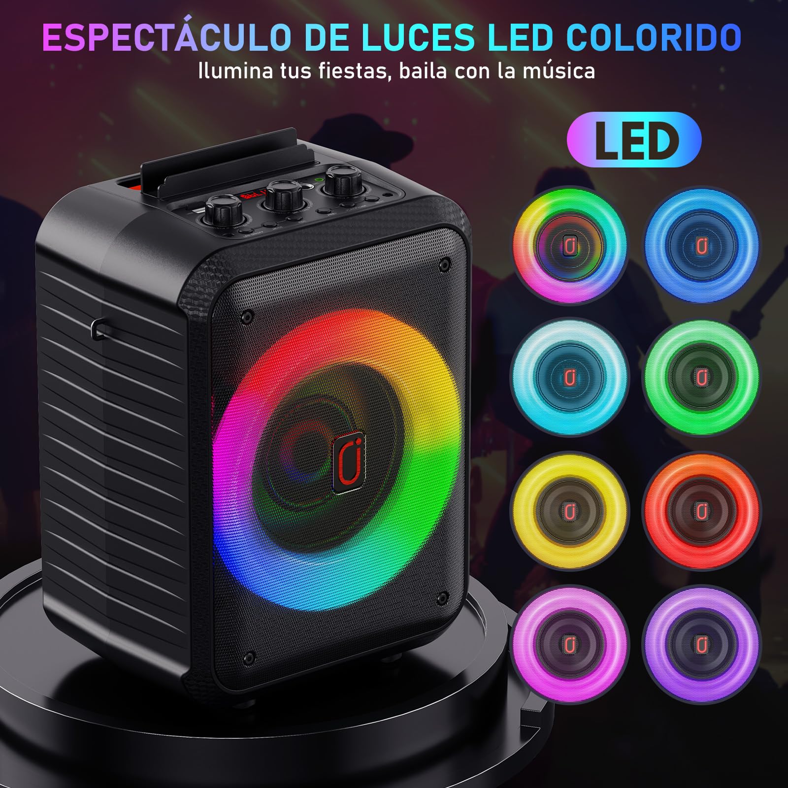 HWWR Máquina de karaoke, Dispositivo de karaoke con 2 micrófonos, Dispositivo de karaoke Bluetooth portátil con luces DJ, sistema Pa, ideal para reuniones familiares y como regalo para adultos y niños