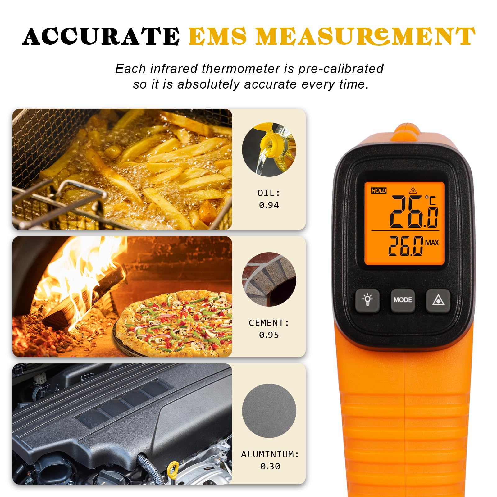 Termometro Laser Infrarossi -50°C -550°C Display LCD Regolabile per Cucina Forno Pizza