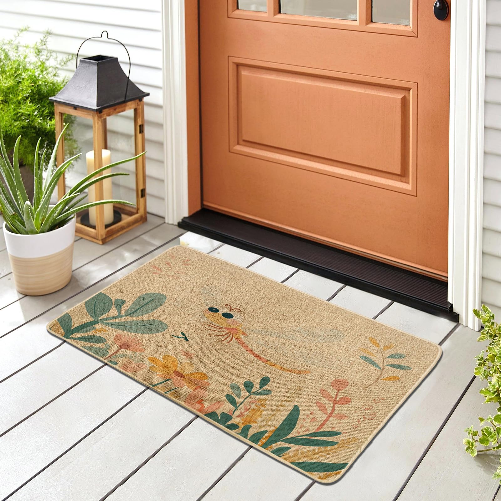 Paillasson noir libellule 73x43 cm tapis enfant intérieur extérieur
